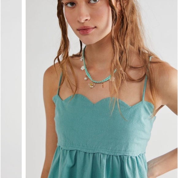 Sweet Scallop Top Green / Blue Calm Waters Spaghetti Straps Size Small NWT - Picture 5 of 14